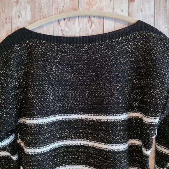 Women's Unbranded Black Gold Striped Crew Neck Sweater S - Picture 2 of 7